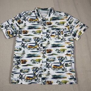 Columbia PFG Shirt Men Large White Button Up Hawaiian Beach Island Marlin Fish